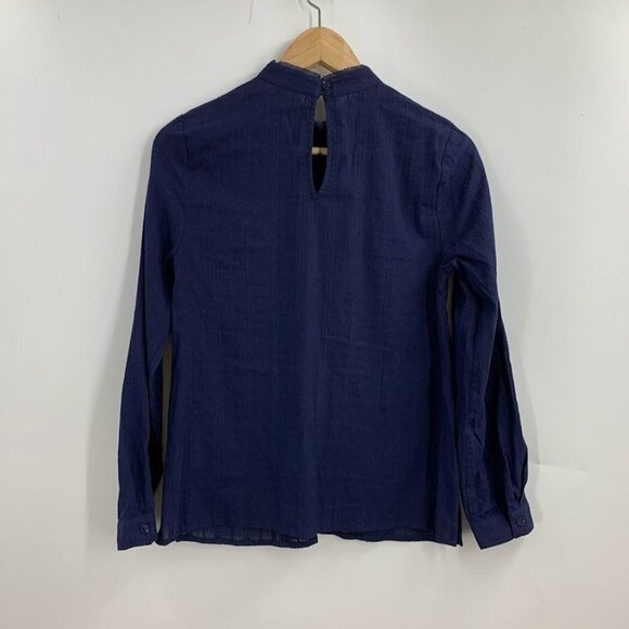 Modcloth High-Neck Long Sleeve 100% Cotton Blouse Lace Embroidered Top Size S - Picture 2 of 10